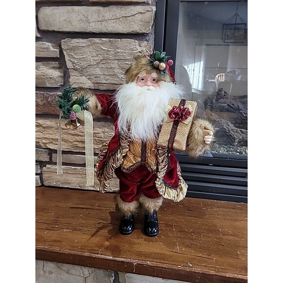 Victorian Christmas Santa Mantel Table Top Figurine 19”Fur Trim Elegant Velvet - Picture 1 of 16